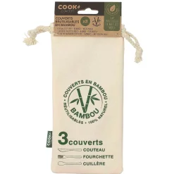 3 couverts réutilisables en bambou