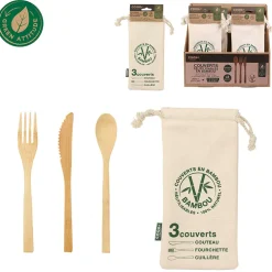 3 couverts réutilisables en bambou