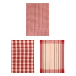 3 torchons campagne rouges en coton