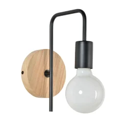 Applique base ronde en bois naturel et métal noir