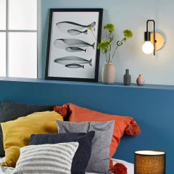 Applique base ronde en bois naturel et métal noir