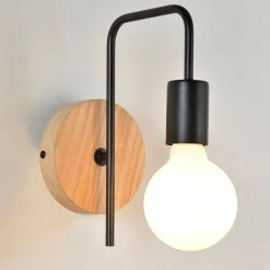 Applique base ronde en bois naturel et métal noir