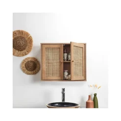 Armoire murale 2 portes bois et cannage 60xh50cm - Baia