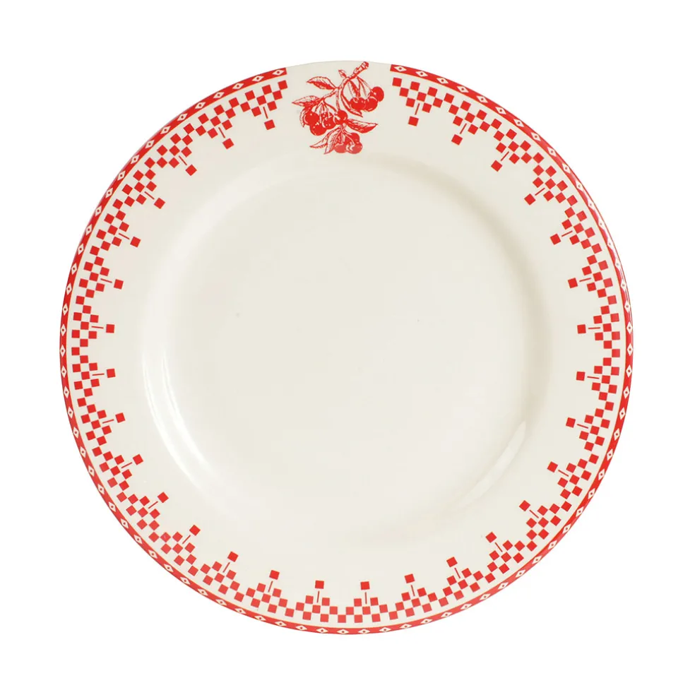 Assiette à dessert en faïence rouge d22cm - damier