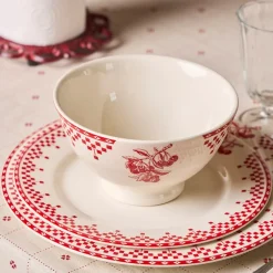 Assiette à dessert en faïence rouge d22cm - damier