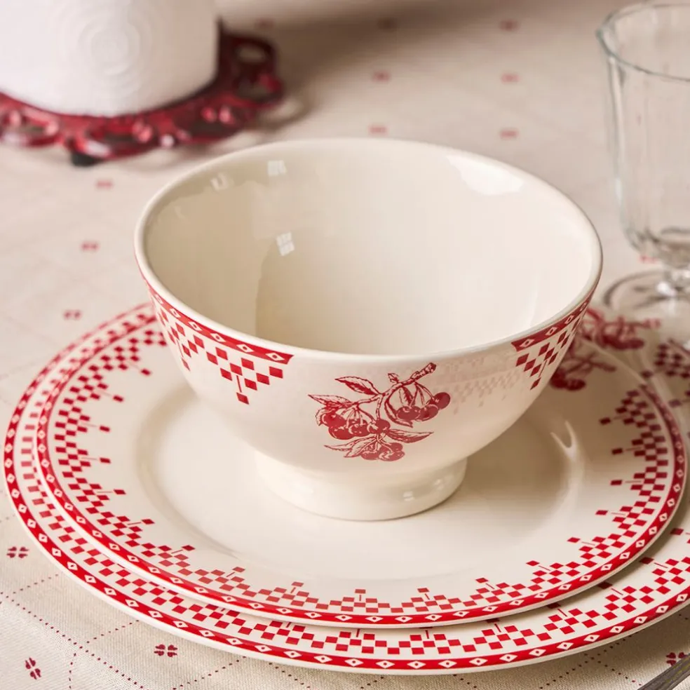 Assiette à dessert en faïence rouge d22cm - damier