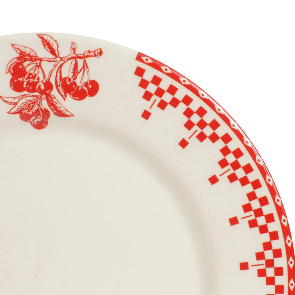 Assiette à dessert en faïence rouge d22cm - damier
