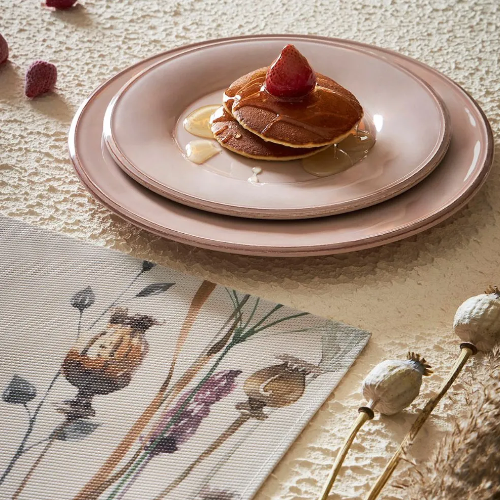 Assiette a dessert en faïence rose poudré d23.5cm -constance