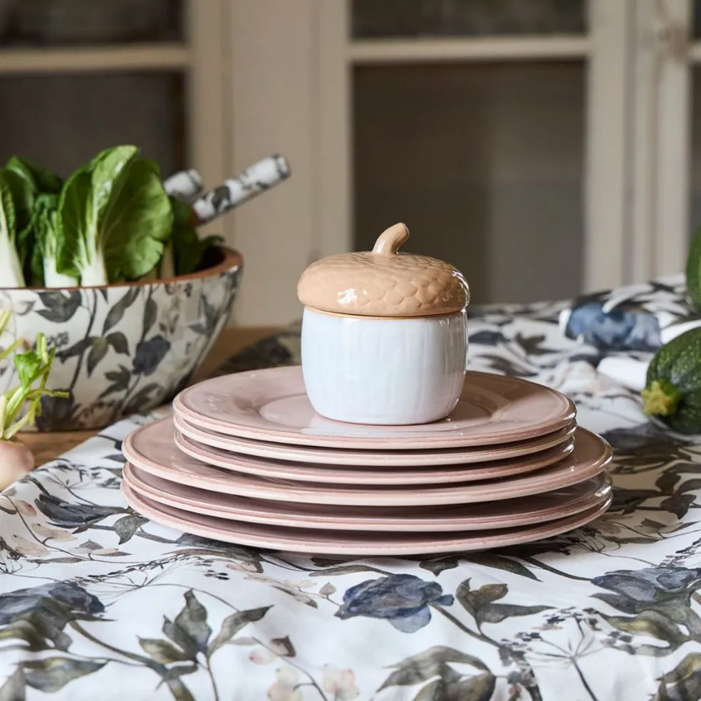 Assiette a dessert en faïence rose poudré d23.5cm -constance