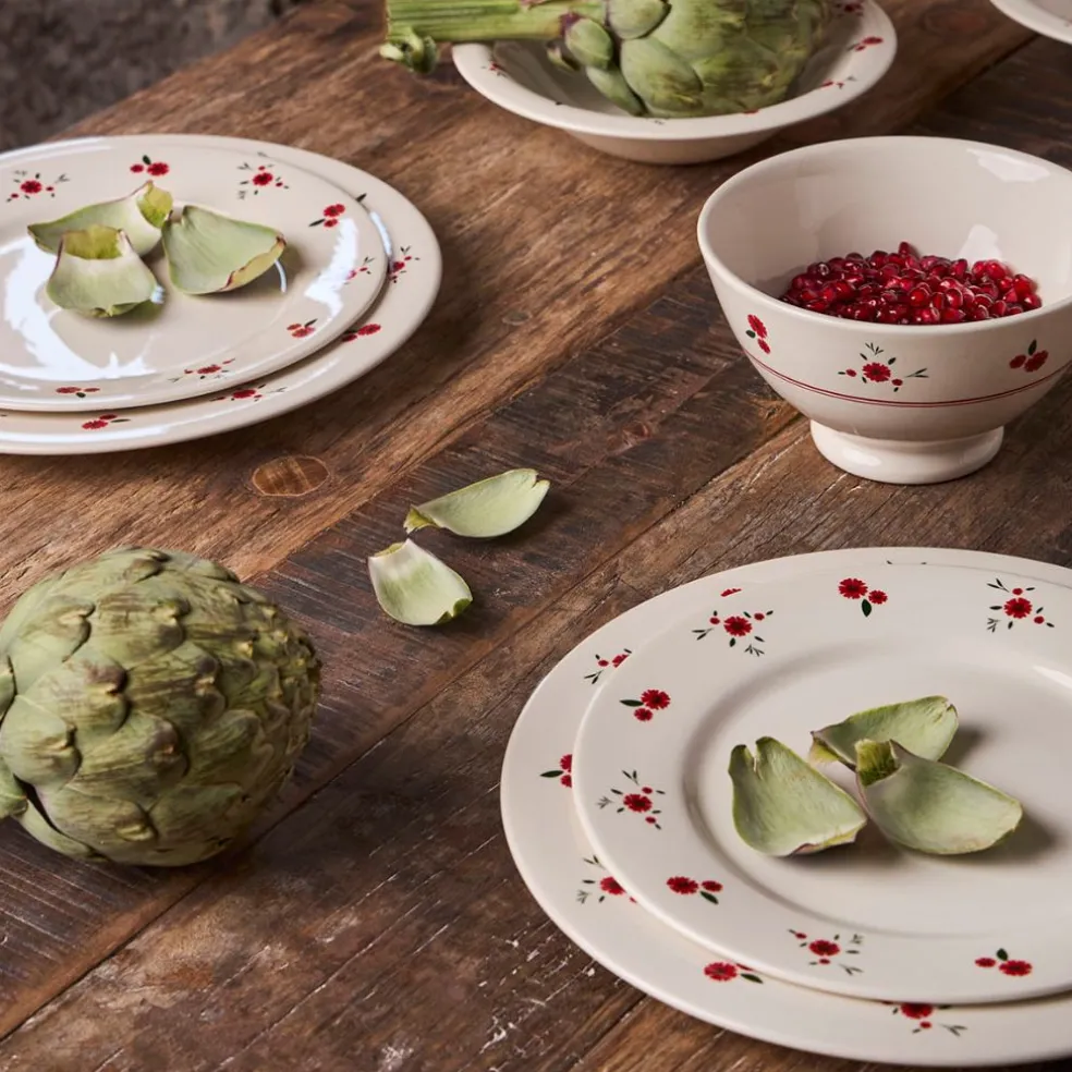 Assiette dessert en faience rouge d22.5cm - Paquerette