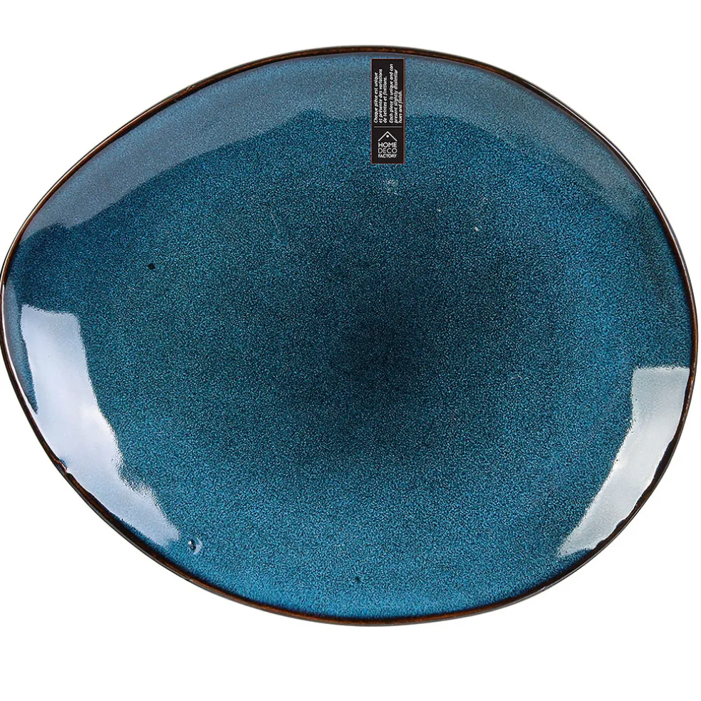 Assiette galet en grès bleu d22cm - au gres du temps