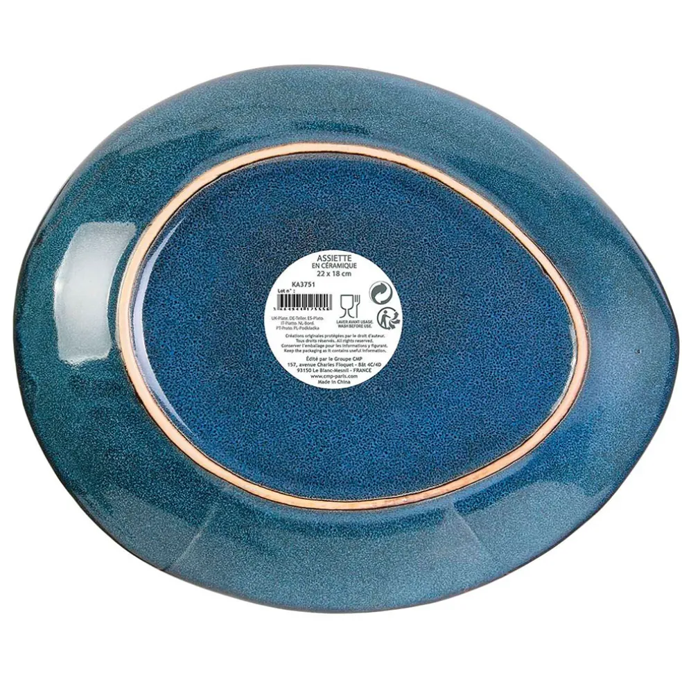 Assiette galet en grès bleu d22cm - au gres du temps