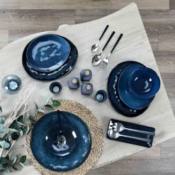 Assiette galet en grès bleu d27.5cm - au gres du temps