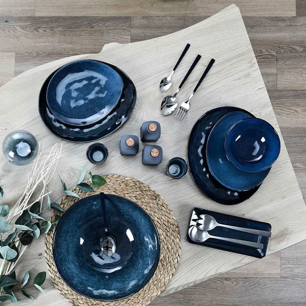 Assiette galet en grès bleu d27.5cm - au gres du temps