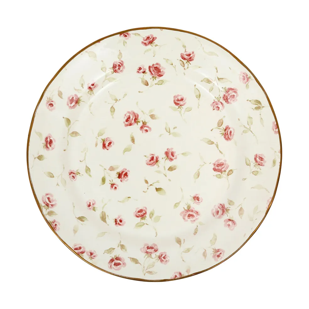 Assiette plate en faïence rose et doré d26cm - Rose