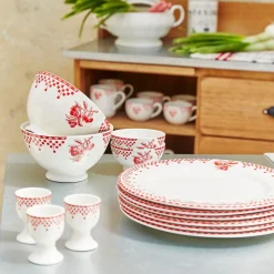 Assiette plate en faïence rouge d27cm - damier