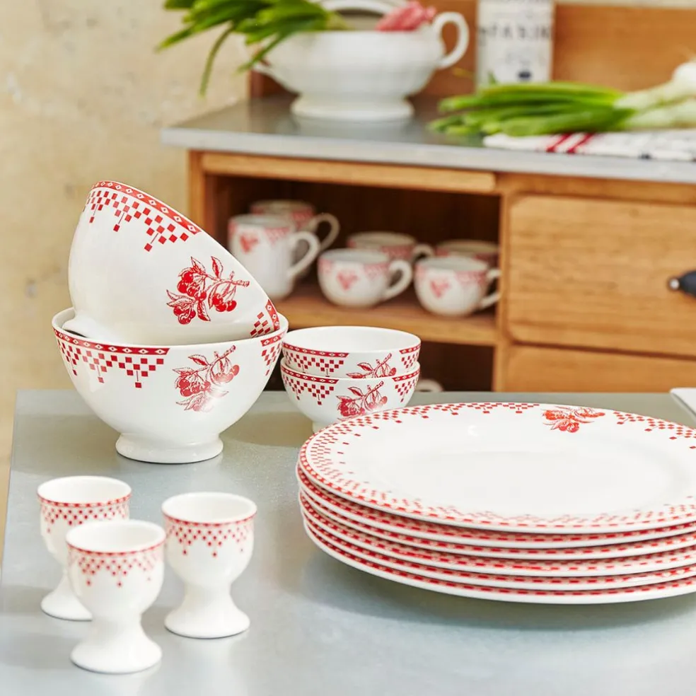 Assiette plate en faïence rouge d27cm - damier