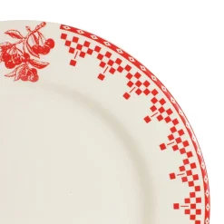 Assiette plate en faïence rouge d27cm - damier