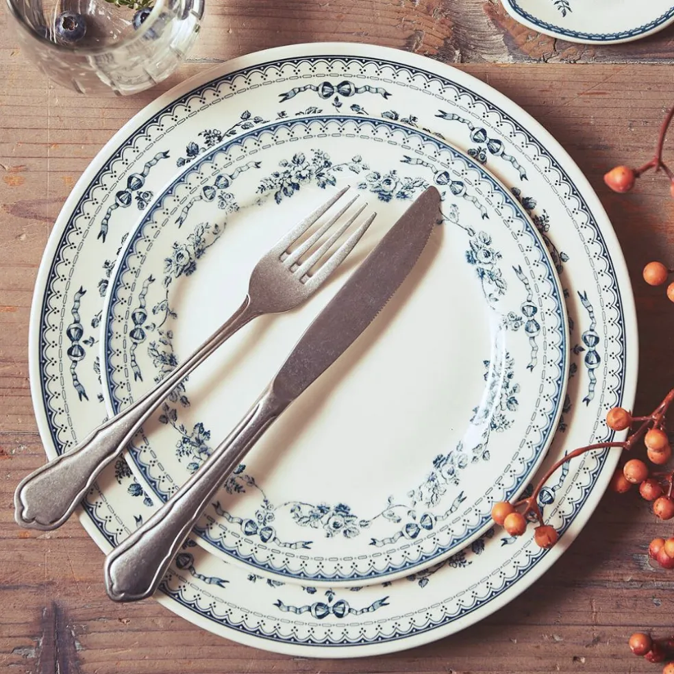 Assiette plate en faience bleu ancien d26cm - faustine