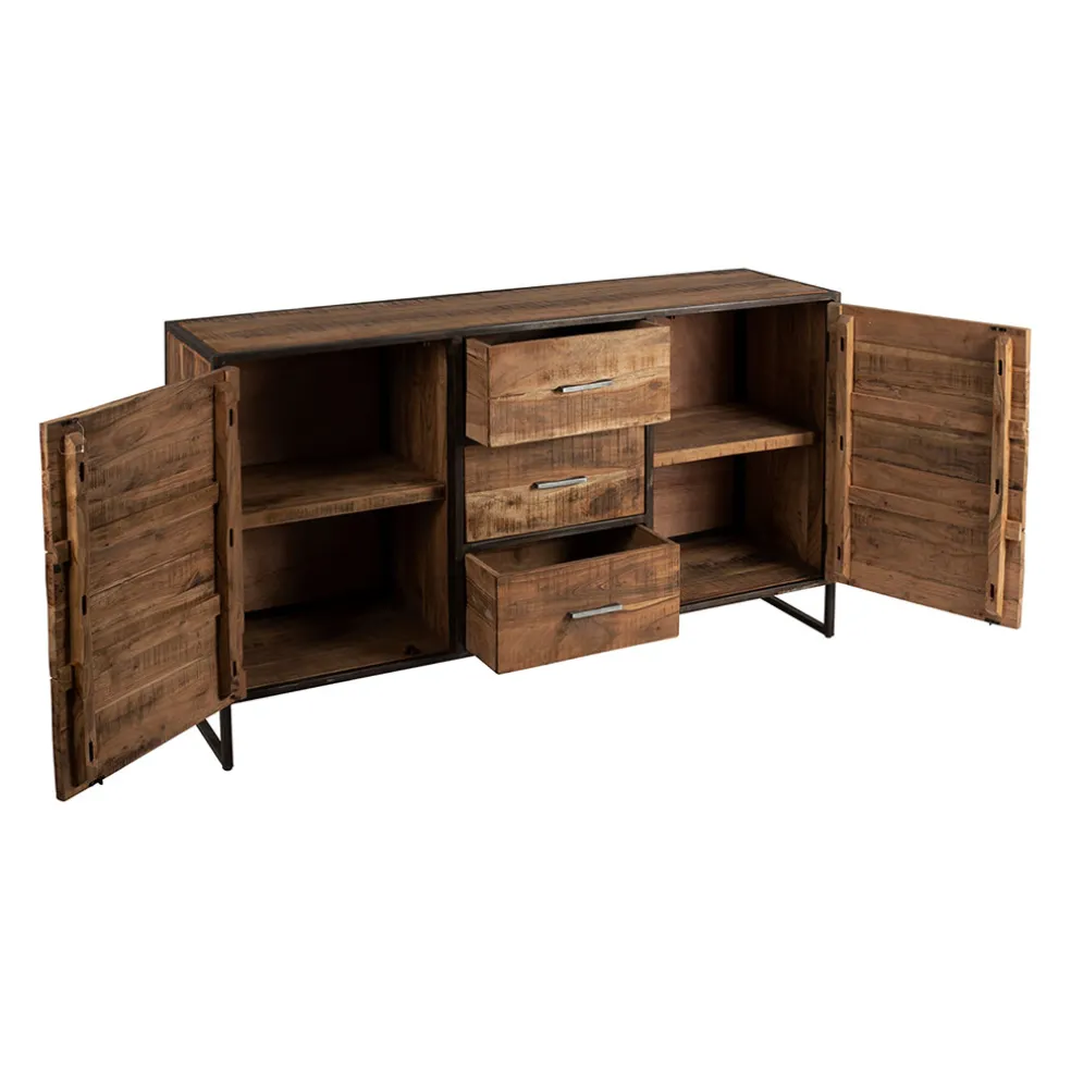 Bahut en acacia et fer noir l150cm - Factory