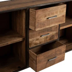 Bahut en acacia et fer noir l150cm - Factory