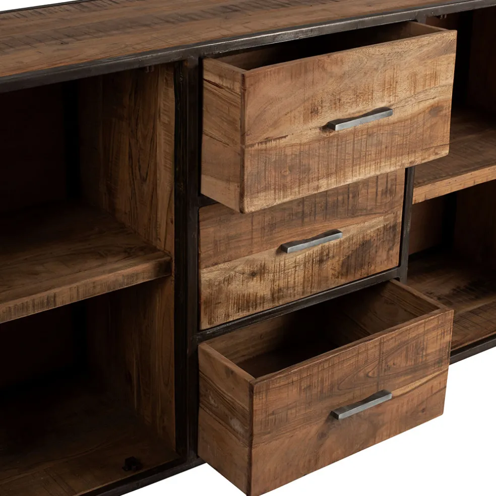 Bahut en acacia et fer noir l150cm - Factory