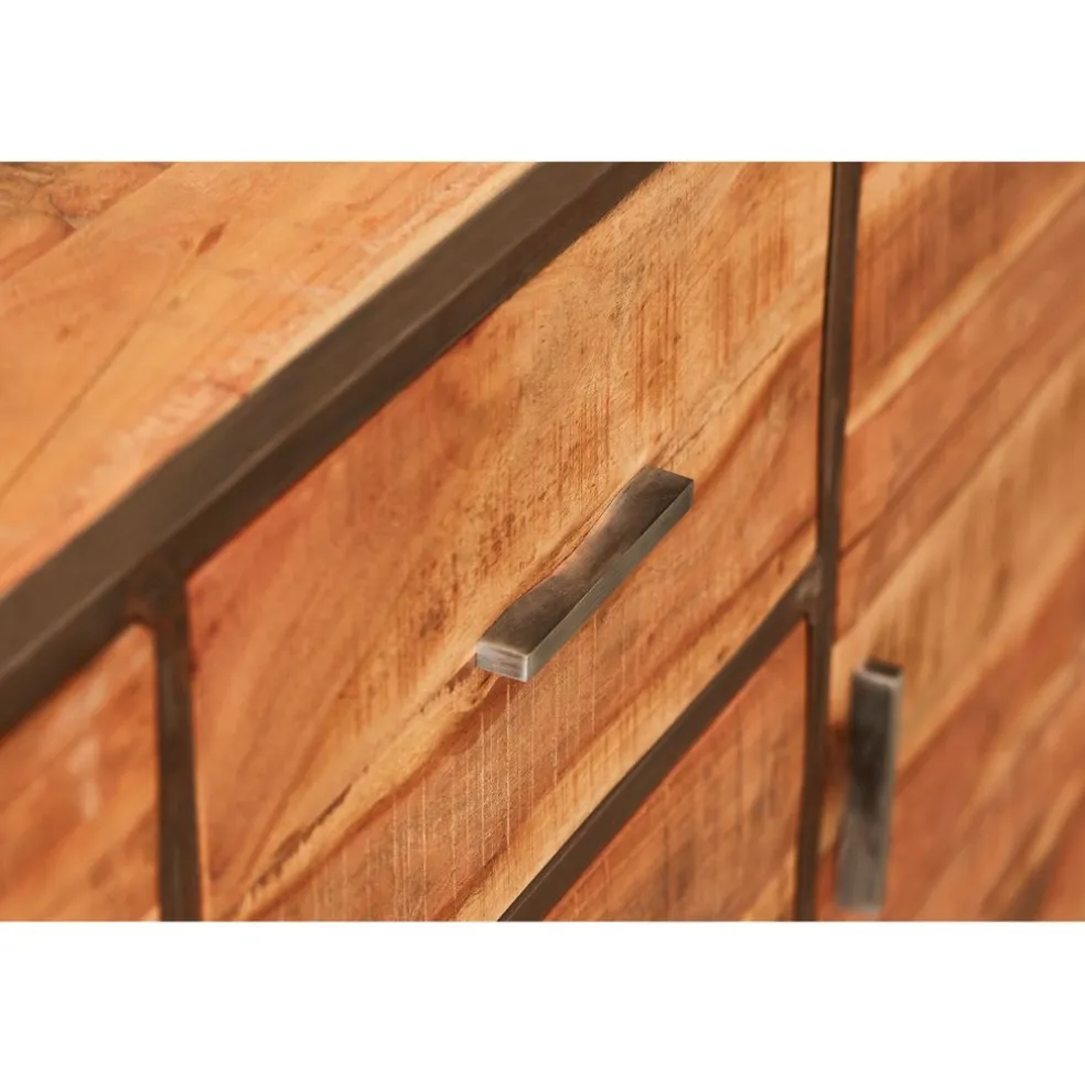 Bahut en acacia et fer noir l150cm - Factory