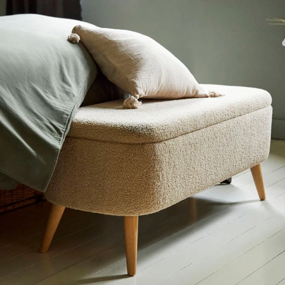 Banc coffre en bouclette sable - Claudine