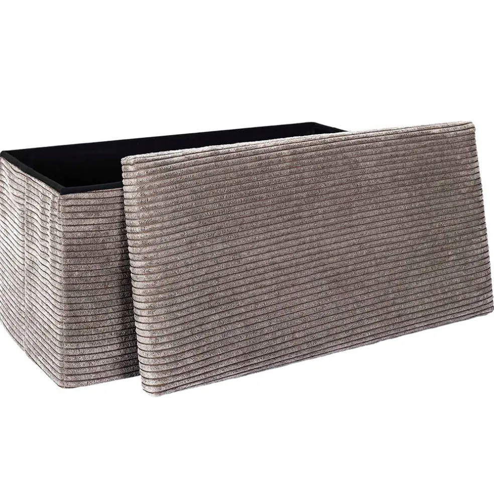 Banc coffre pliable en tissu côtelé taupe - Scarlett