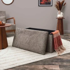 Banc coffre pliable en tissu côtelé taupe - Scarlett