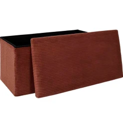 Banc coffre pliable en tissu côtelé terracotta - Scarlett