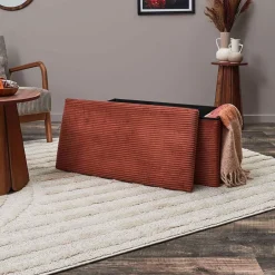 Banc coffre pliable en tissu côtelé terracotta - Scarlett