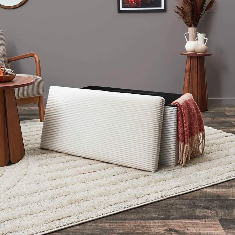 Banc coffre pliable en tissu côtelé beige - Scarlett