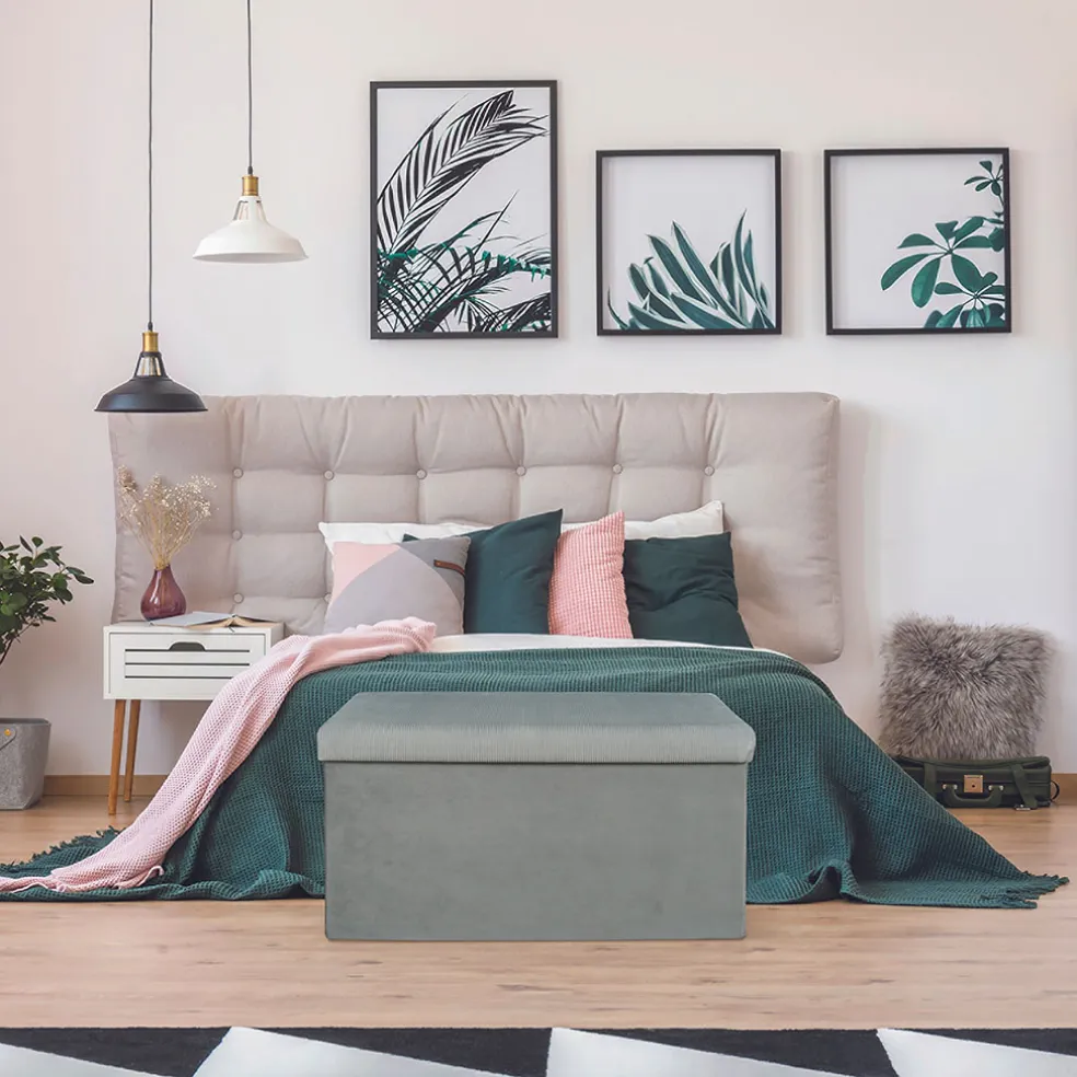 Banc coffre pliable en velours côtelé gris - Julia