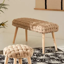 Banc naturel en tissu et pin - Element