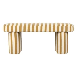 Banc rayé en coton camel et bois d'hévéa - Belly
