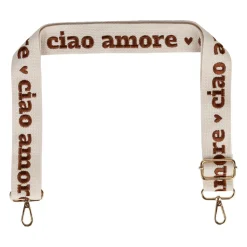 Bandoulière brodée ciao réglable en coton écru et terracotta