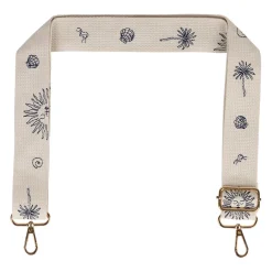 Bandoulière brodée réglable en coton écru et bleu