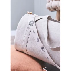 Bandoulière brodée réglable en coton écru et bleu