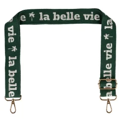 Bandoulière brodée réglable en coton émeraude et écru