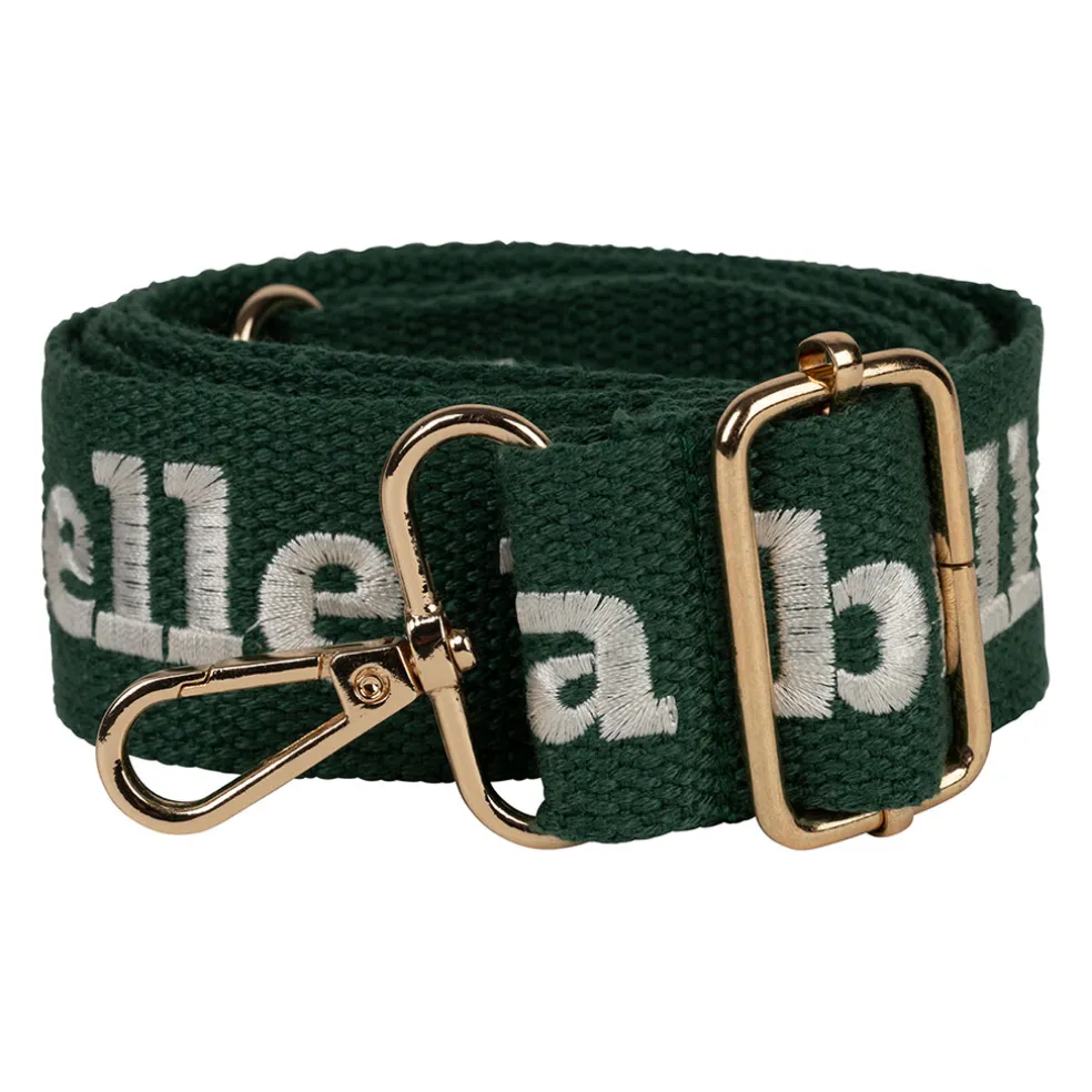 Bandoulière brodée réglable en coton émeraude et écru