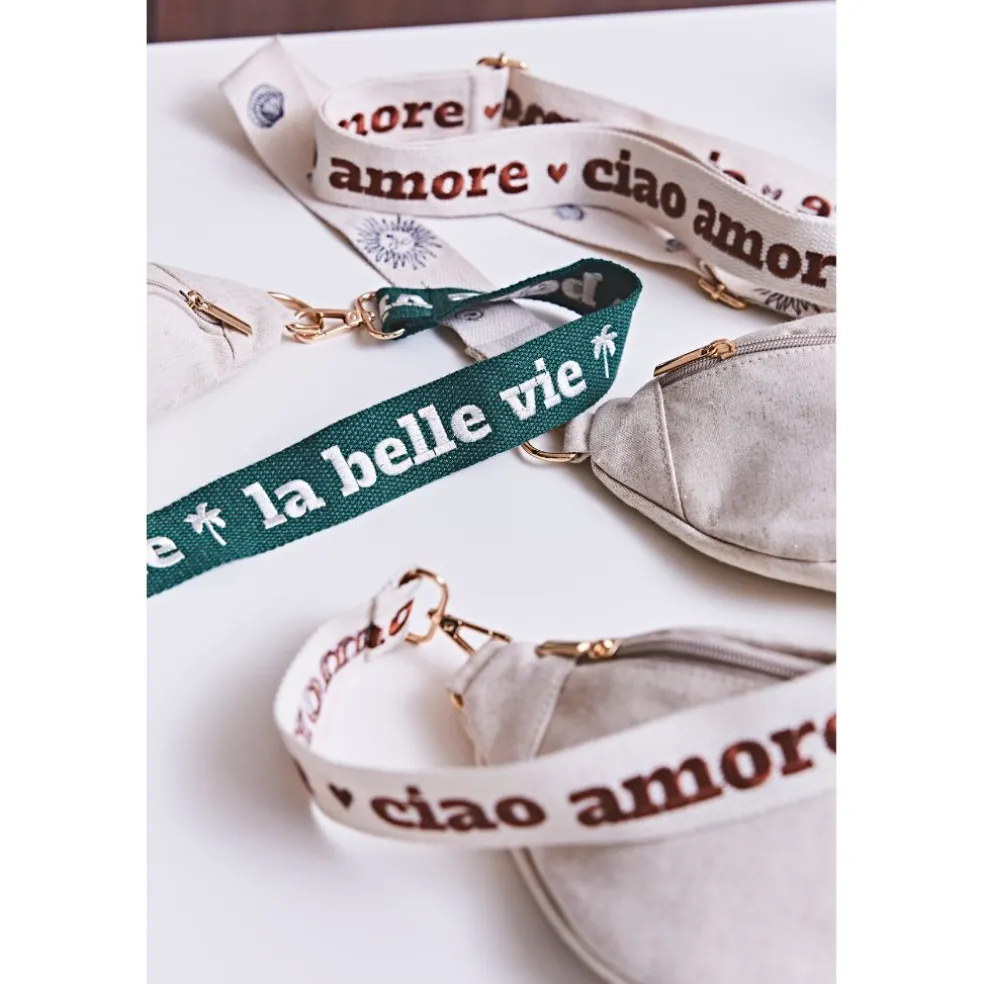 Bandoulière brodée réglable en coton émeraude et écru