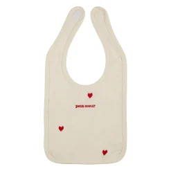 Bavoir en coton écru et rouge - Famille