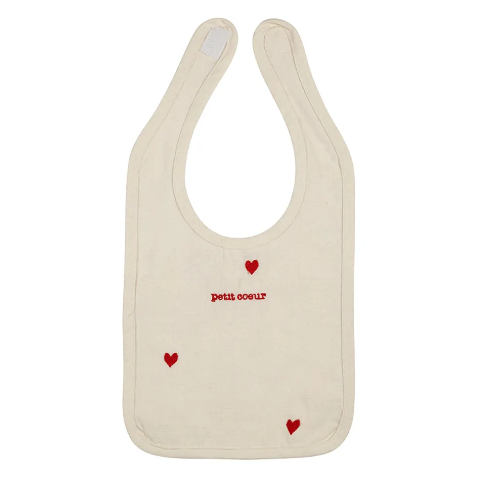 Bavoir en coton écru et rouge - Famille