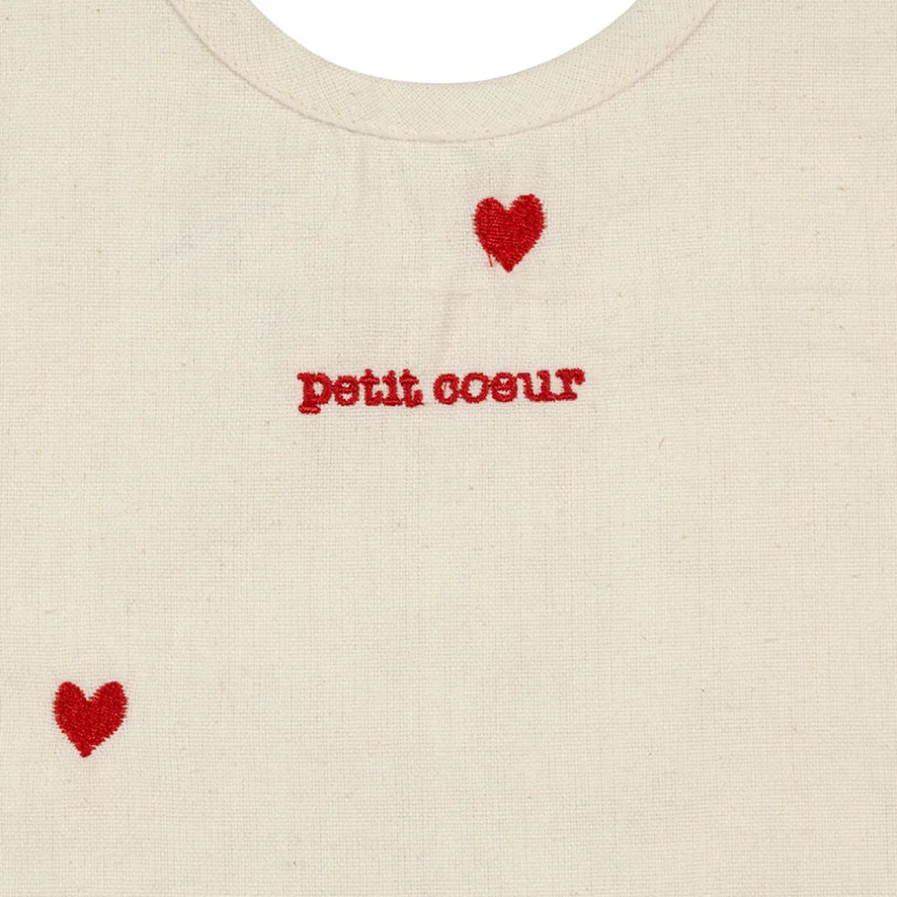 Bavoir en coton écru et rouge - Famille