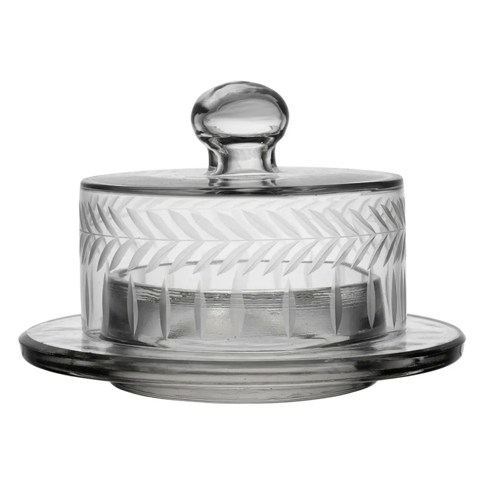 Beurrier rond en verre transparent d14cm - Azelie