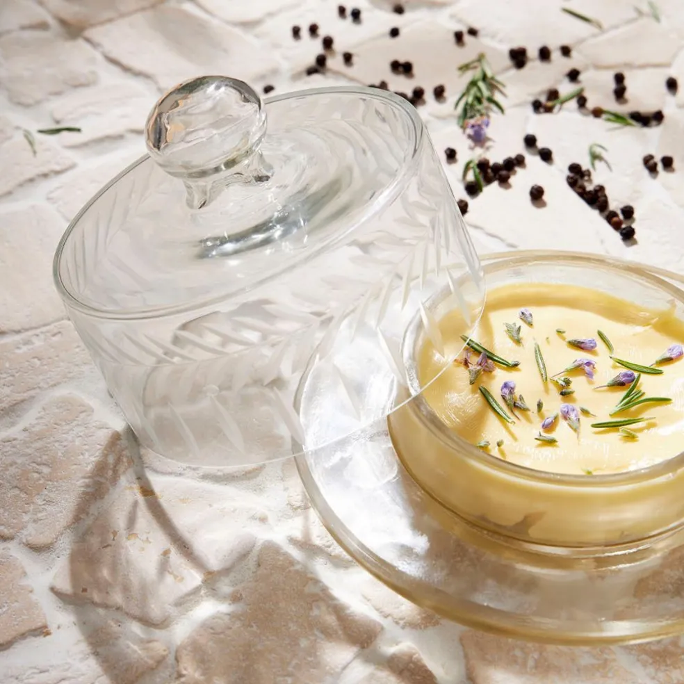 Beurrier rond en verre transparent d14cm - Azelie