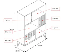 Bibliotheque en bois naturel h140cm - Kara