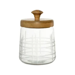 Bocal avec couvercle gravé carreau ciment h17cm en manguier