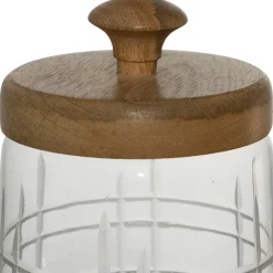 Bocal avec couvercle gravé carreau ciment h17cm en manguier